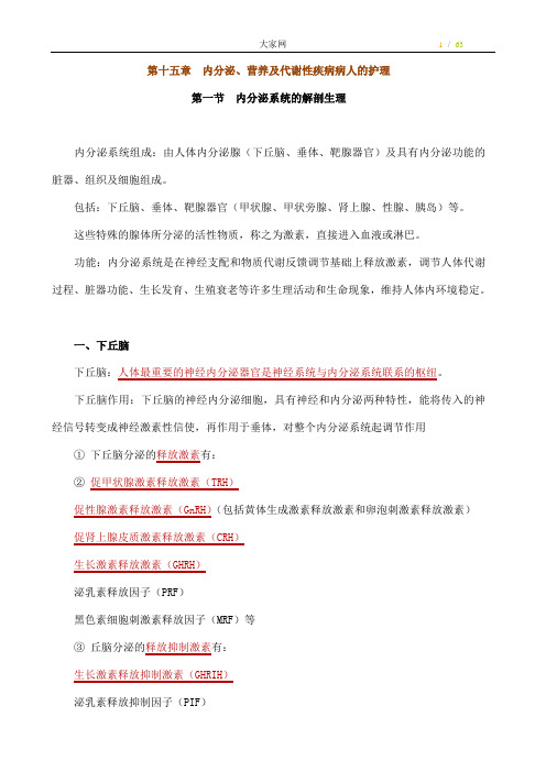 护士执业考试辅导_第十五章 内分泌、营养及代谢性疾病病人的护理讲义