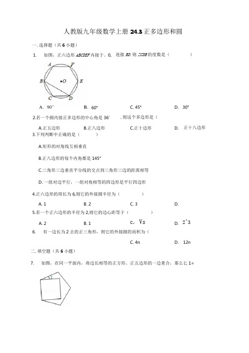 24.3正多边形和圆-人教版九年级数学上册练习