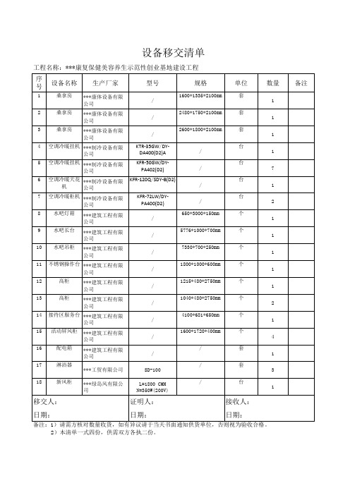 设备移交清单