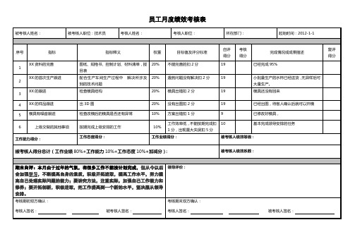 技术员月度绩效考核表模版