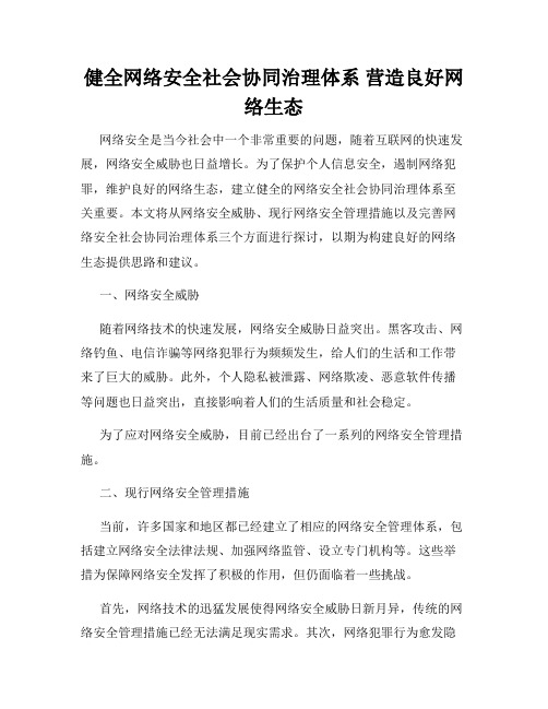 健全网络安全社会协同治理体系 营造良好网络生态