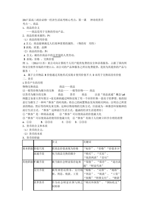 2017届高三政治必修一经济生活第一课复习讲义1