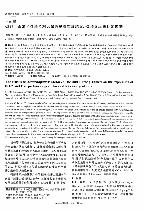 倒卵叶五加和佳蓉片对大鼠卵巢颗粒细胞Bcl-2和Bax表达的影响