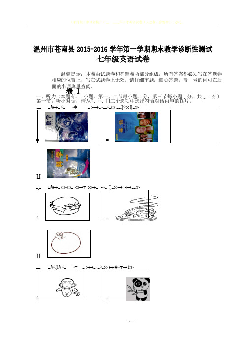 浙江省温州市苍南县2015-2016学年第一学期期末教学诊断性测试七年级英语试卷