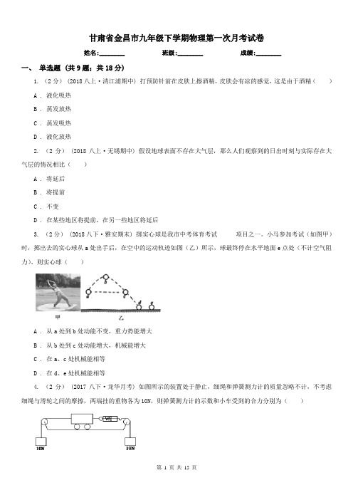 甘肃省金昌市九年级下学期物理第一次月考试卷