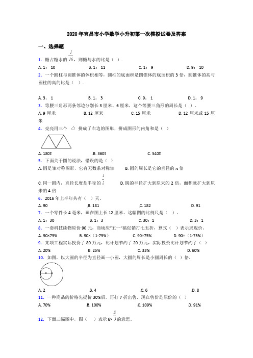 2020年宜昌市小学数学小升初第一次模拟试卷及答案