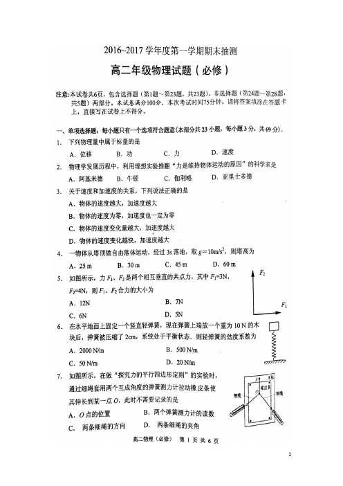 江苏省徐州市高二物理上学期期末考试试题(必修)(扫描版)