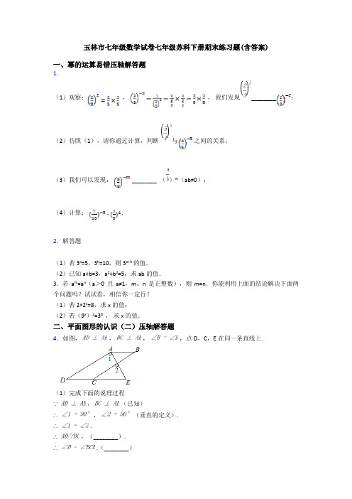 玉林市七年级数学试卷七年级苏科下册期末练习题(含答案)