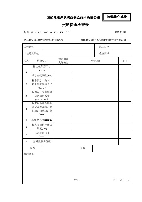 监理  高速施工交通标志表格1