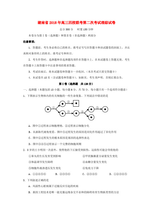 最新-湖南省2018年高三理综四校联考第二次考试卷 精品