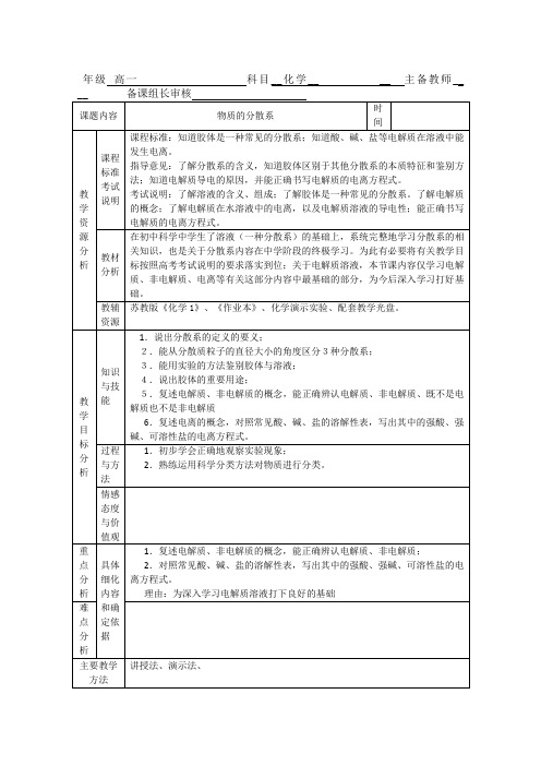 高中化学1.1.4《物质的分散系》教案(苏教版必修1)