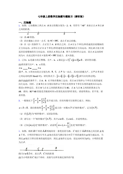 七年级上册数学压轴题专题练习(解析版)