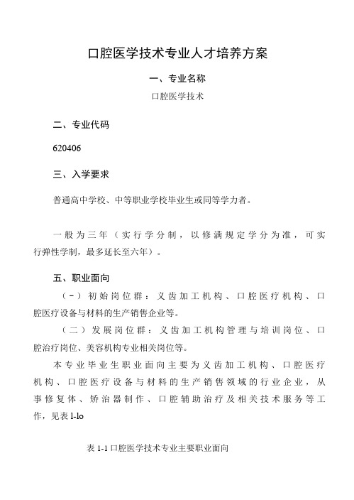 口腔医学技术专业人才培养方案高职