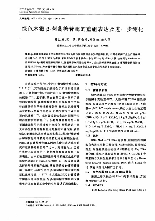 绿色木霉β-葡萄糖苷酶的重组表达及进一步纯化