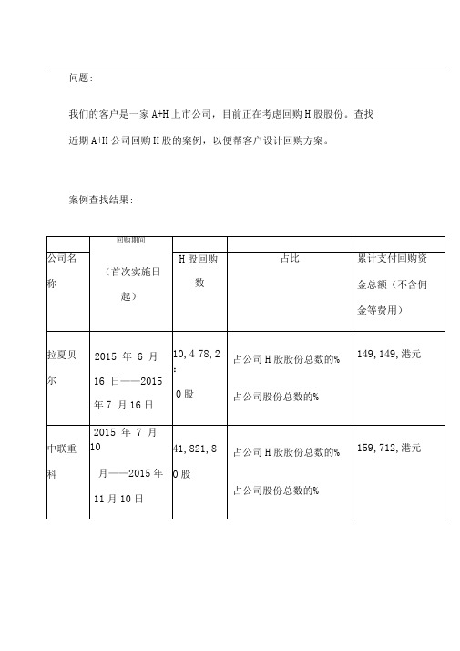 A+H公司回购H股案例