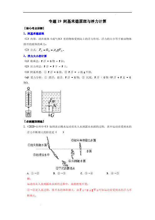 (中考物理必刷题)专题19 阿基米德原理与浮力计算(解析版)