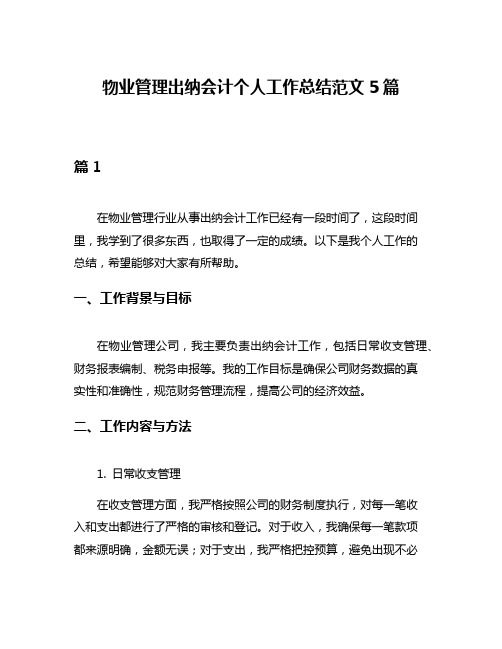 物业管理出纳会计个人工作总结范文5篇