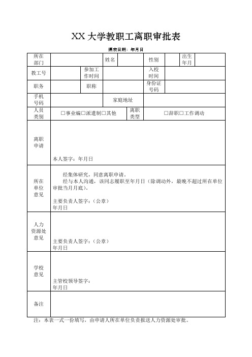 大学教职工离职审批表