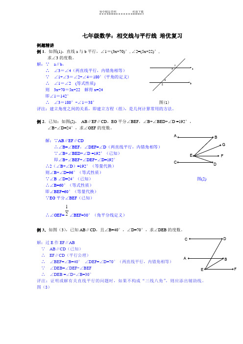 七年级数学：相交线与平行线-培优复习(附详细答案)