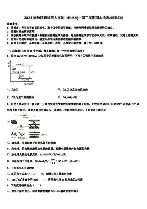 2024届福建省师范大学附中化学高一第二学期期末检测模拟试题含解析