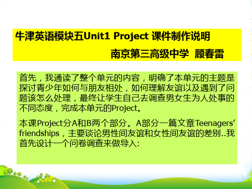 高中英语 Unit1 Project课件 牛津译林必修5