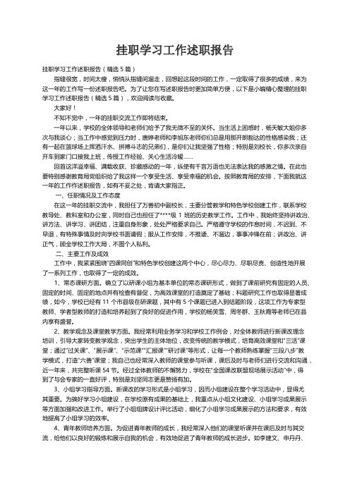 挂职学习工作述职报告（精选5篇）