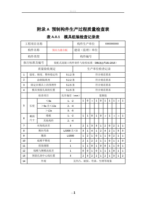 预制构件生产过程质量检查表