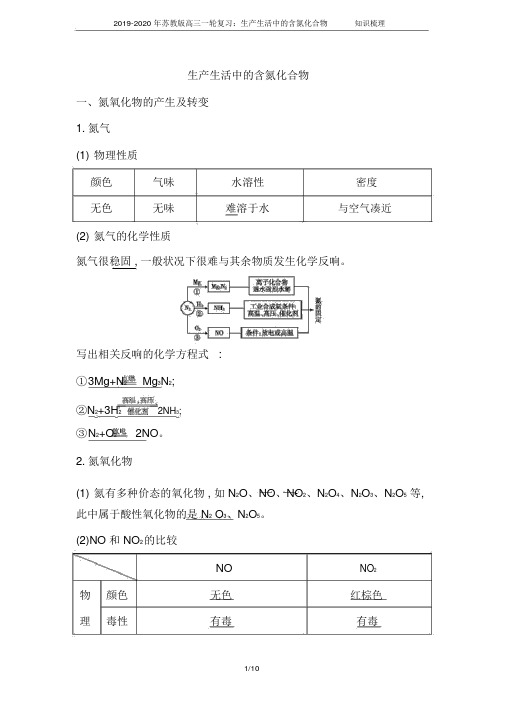 2019-2020年苏教版高三一轮复习：生产生活中的含氮化合物知识梳理