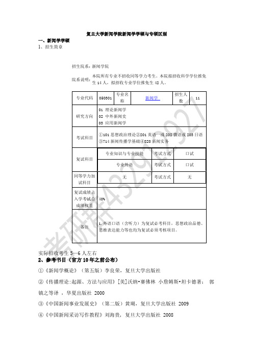 复旦大学新闻学院新闻学学硕与专硕区别