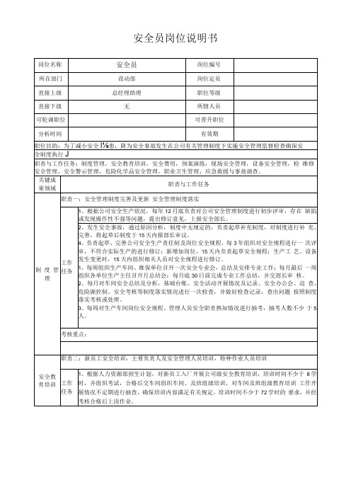 安全员岗位说明书共5页