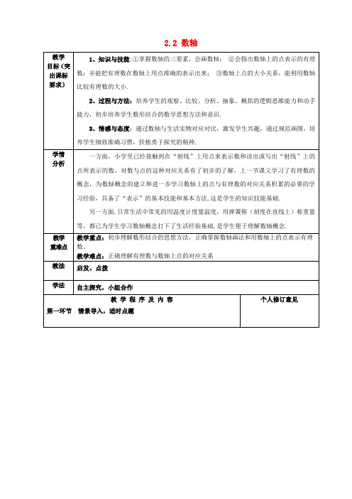 七年级数学上册2.2数轴教案(新版)北师大版