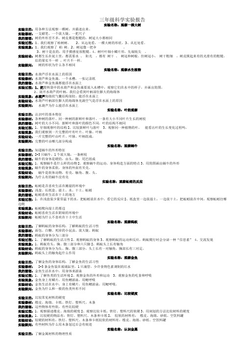 三年级科学实验报告