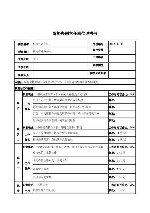 重工研究所价格办副主任岗位说明书