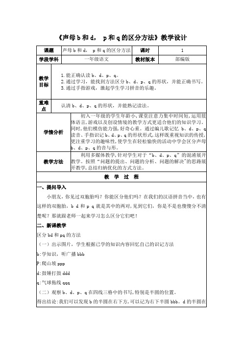 《声母b和d,p和q的区分》教学设计