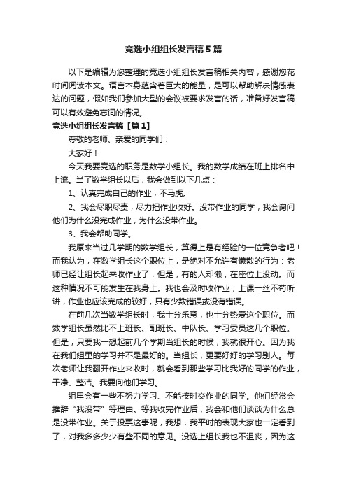 竞选小组组长发言稿5篇