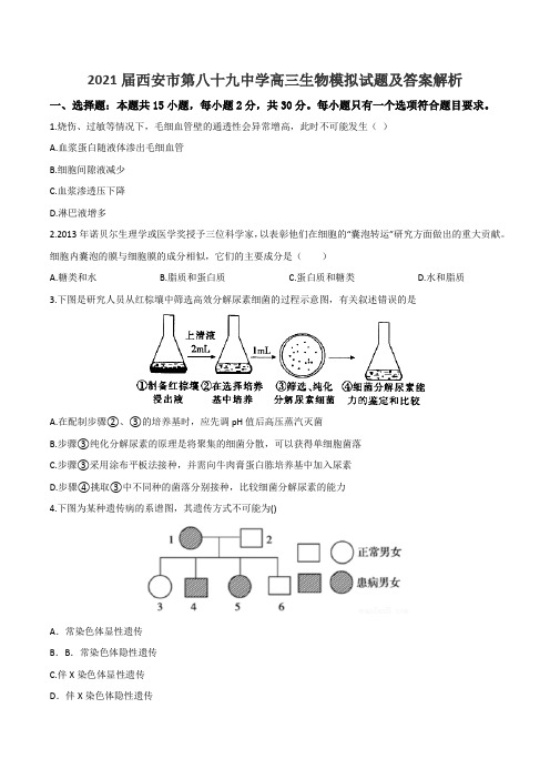 2021届西安市第八十九中学高三生物模拟试题及答案解析