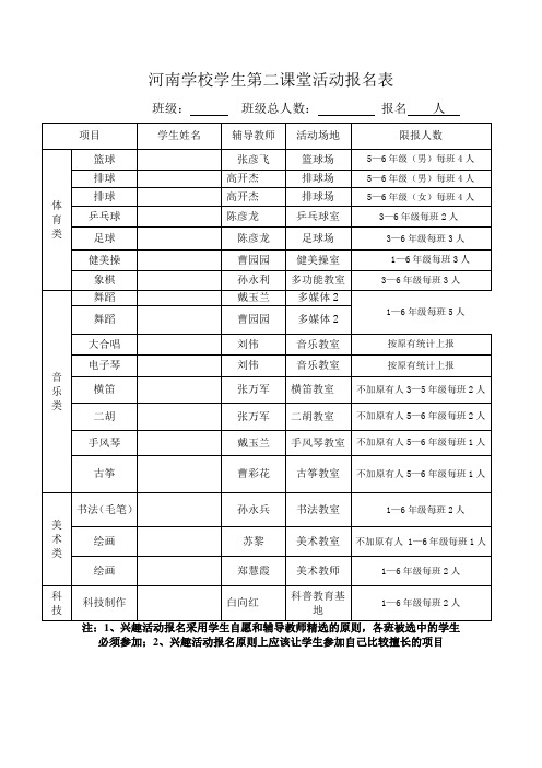 三年级(1)班第二课堂活动报名表