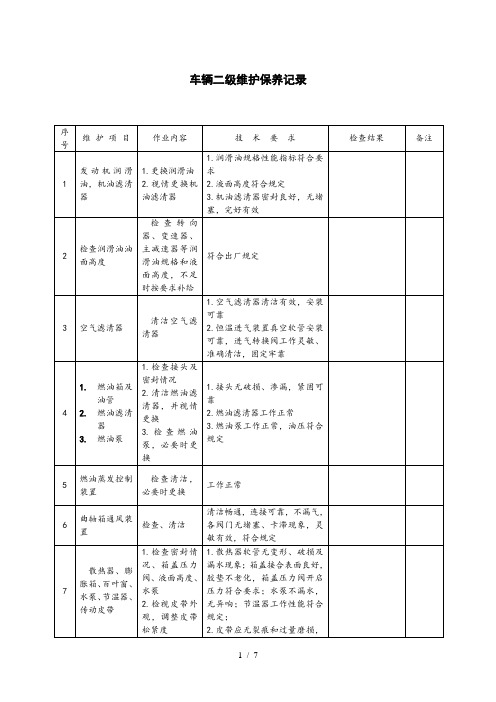 车辆二级维护保养记录