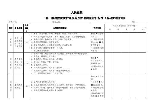 一级质控基础护理评分标准