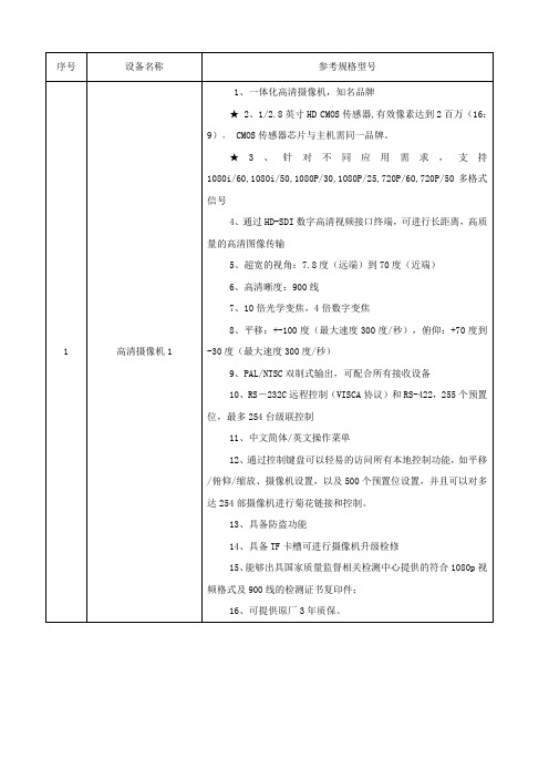 高清摄像机1 招标参数