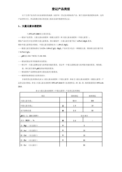 农业部肥料登记产品类型