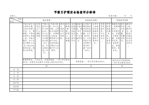 节假日护理安全检查表