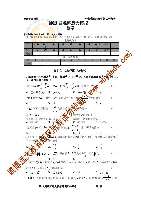 2013届唯博远大模拟一数学PDF