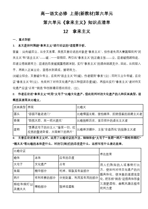 《拿来主义》知识点清单统编版高中语文必修上册