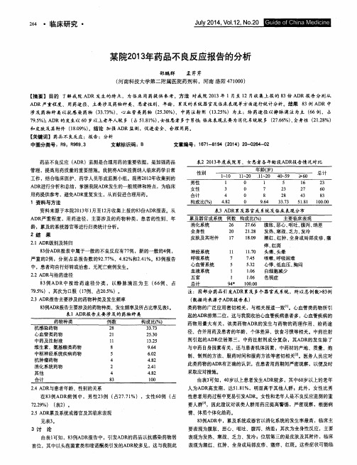 某院2013年药品不良反应报告的分析