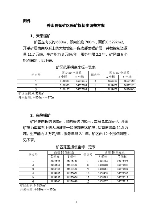 秀山县锰矿区采矿权初步调整方案.