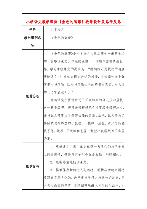 小学语文教学课例《金色的脚印》教学设计及总结反思