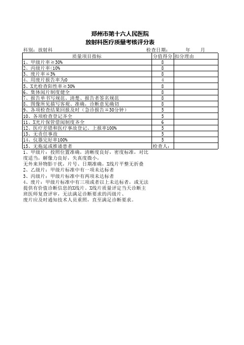 放射科医疗质量考核评分表