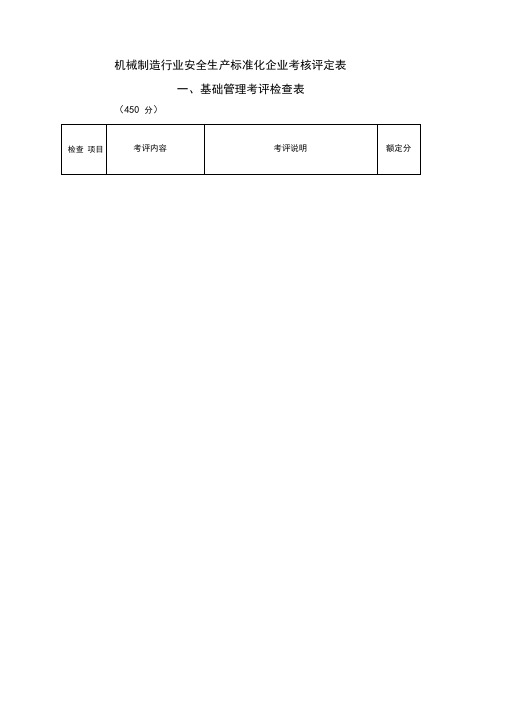 机械制造行业安全生产标准化企业考核评定表