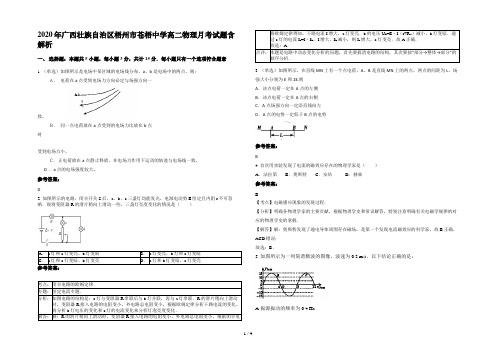 2020年广西壮族自治区梧州市苍梧中学高二物理月考试题含解析